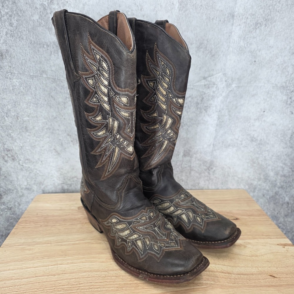 Tanner Mark Cowboy Boots Womens 8.5 Brown Leather Wester Roper Botas Hand Tooled